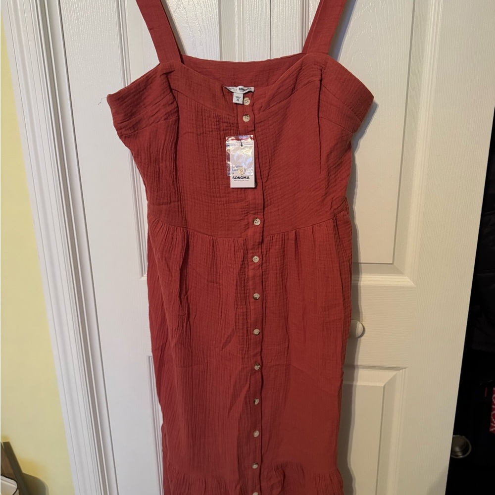 Sonoma Terracotta Button-Front Midi Dress